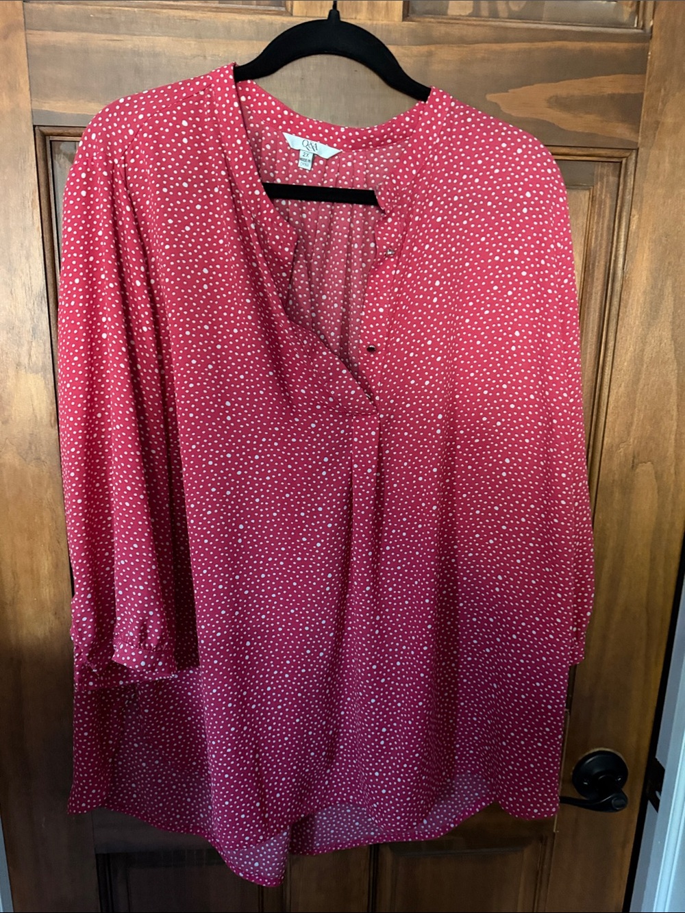 Polka Dot Split-Neck Tunic in Raspberry by Q&A